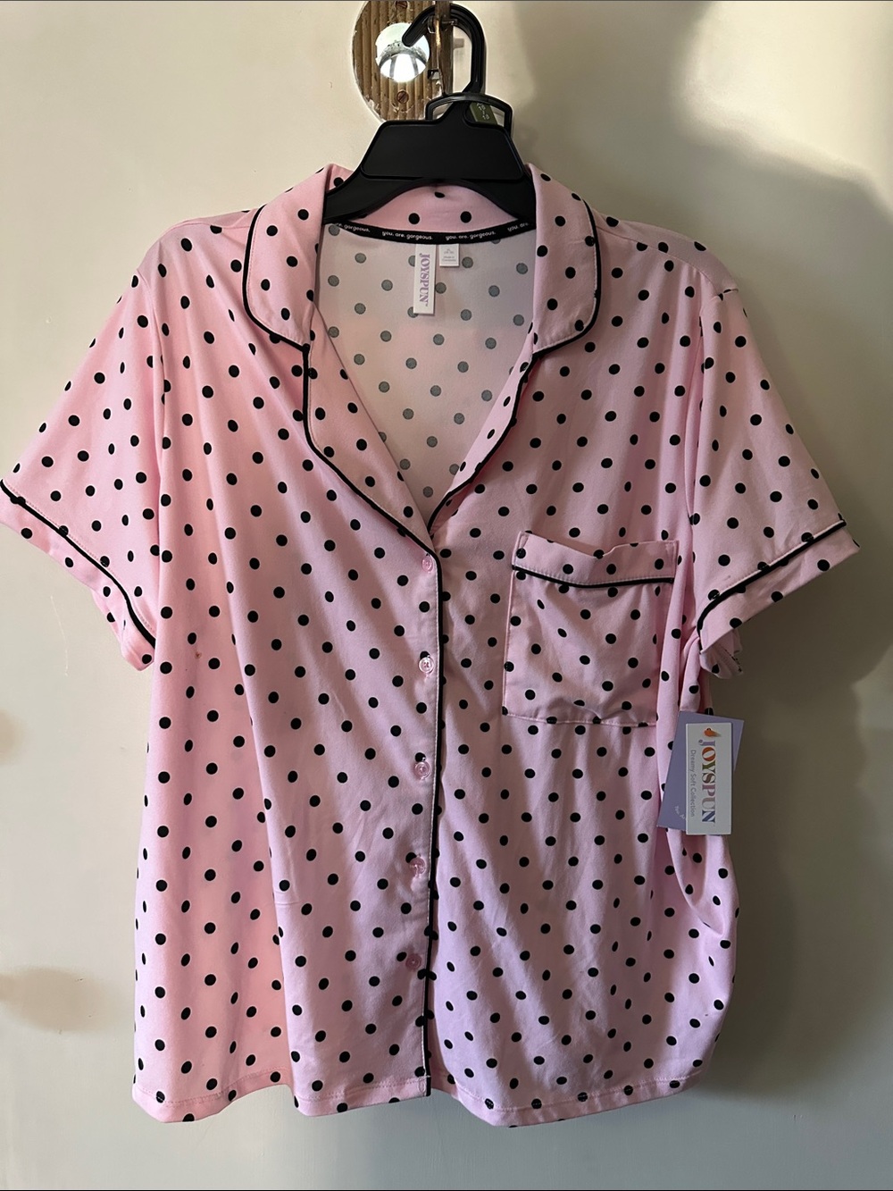 Pink Polka Dot Short Sleeve Pajama Top and shorts